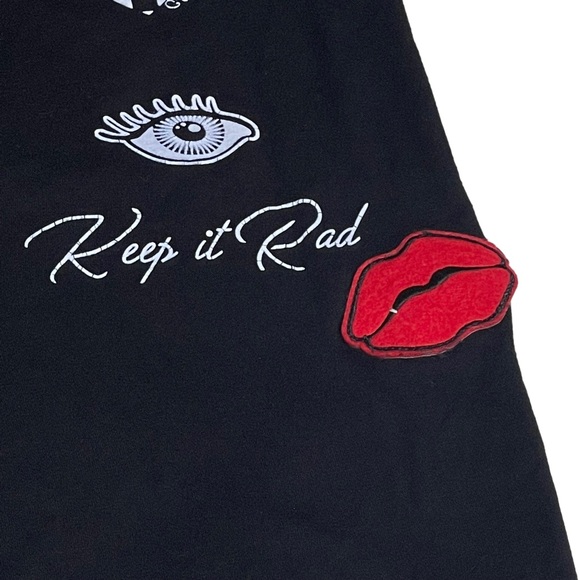 Lauren Moshi ᨎ Rad Checker Heart Smiley Lips Patch Elements Sweatpants ᨎ Black M - Picture 13 of 17